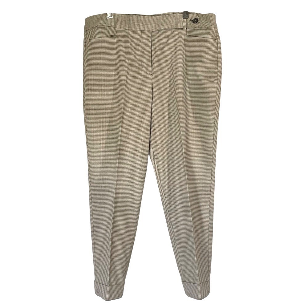 Talbots Heritage Petite Tan Green Houndstooth Wool Blend Cuffed Pants 16P Preppy
